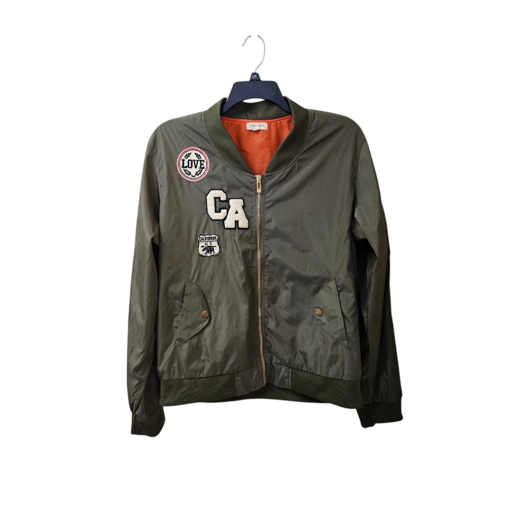 Cali Love Olive Green Bomber Jacket with Patches Orange Lined Junior's 3X